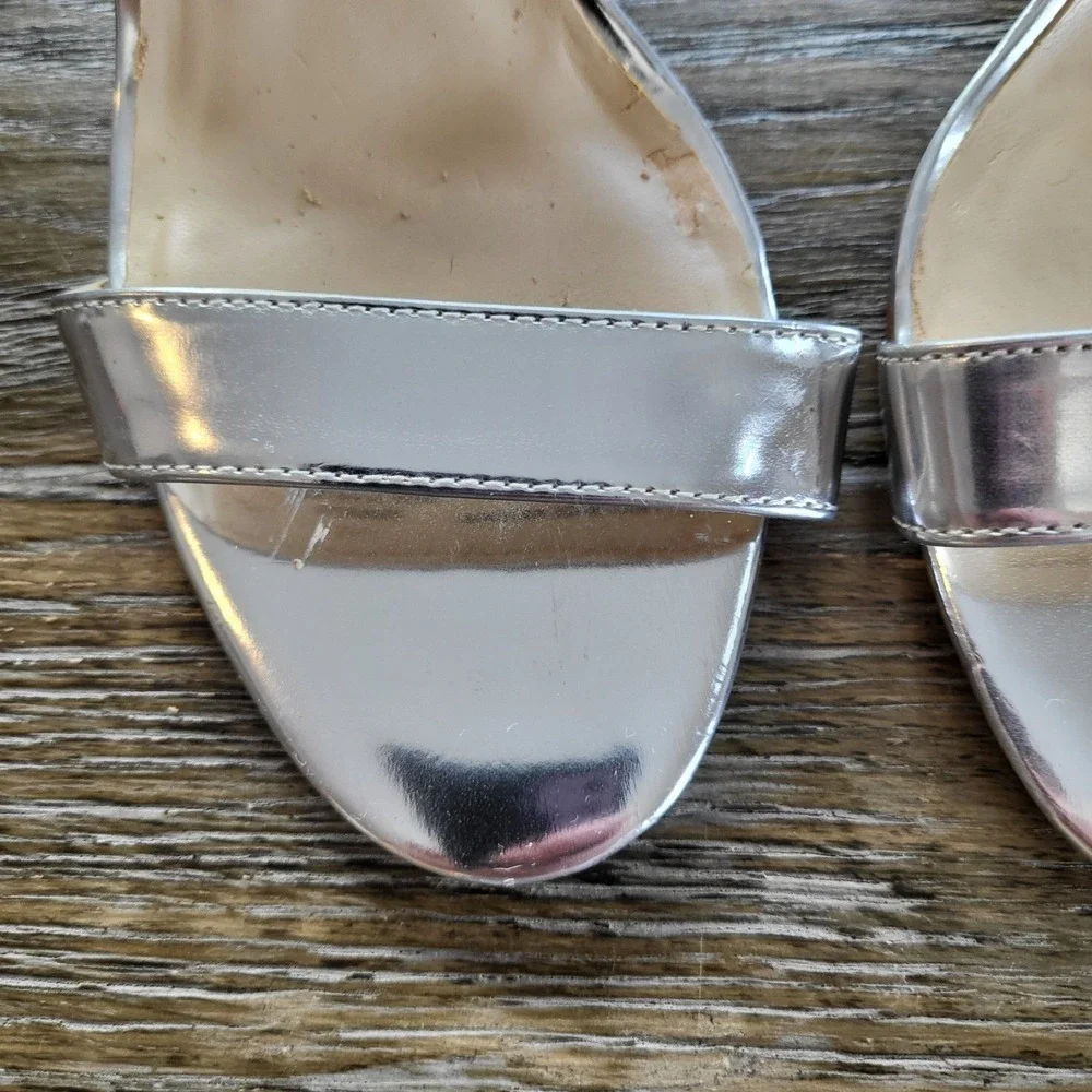 Nine West Silver Metallic Ankle Strap Stiletto Heels Sandals Women Size 8.5